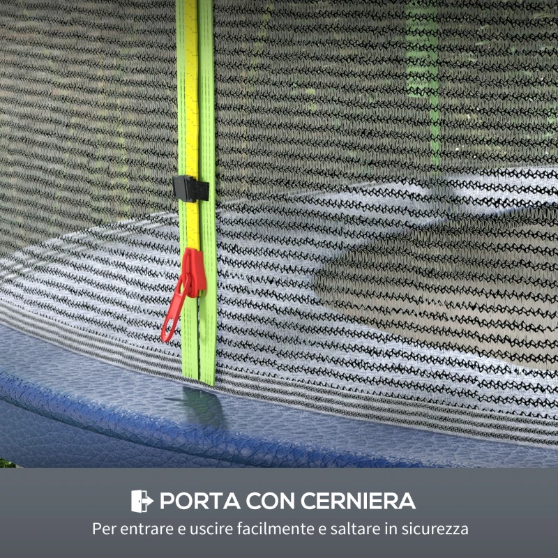 SPORTNOW Rete di Protezione per Trampolini a 6 Pali con Ingresso con Cerniera, in PE, Ø305x180 cm, Nero e Verde