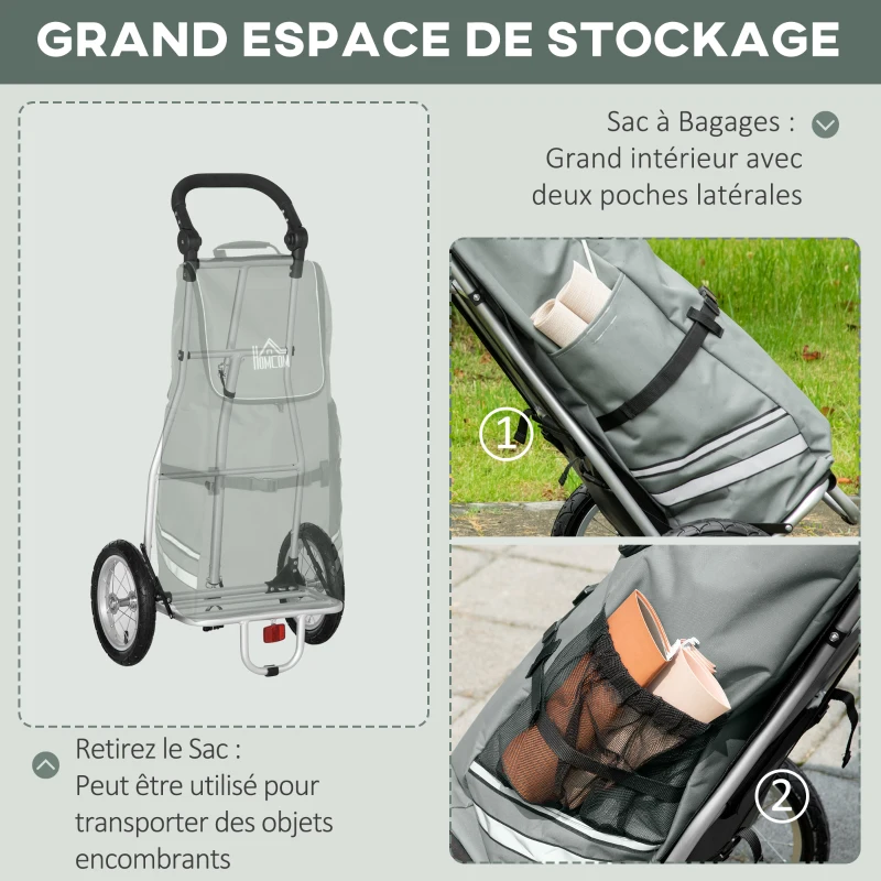 HOMCOM Chariot de courses pour vélo remorque pliable en aluminium avec sac amovible en tissu capacité 55L