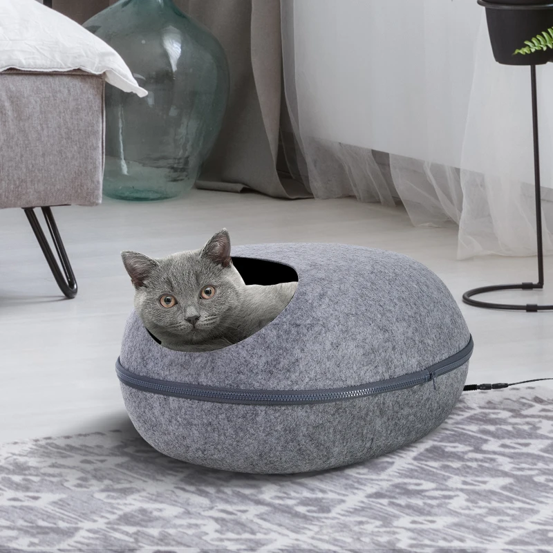 PawHut Coussin chauffant chat panier chat grand confort dim. 47L x 38l x 24H cm température max. 40°C polyester gris