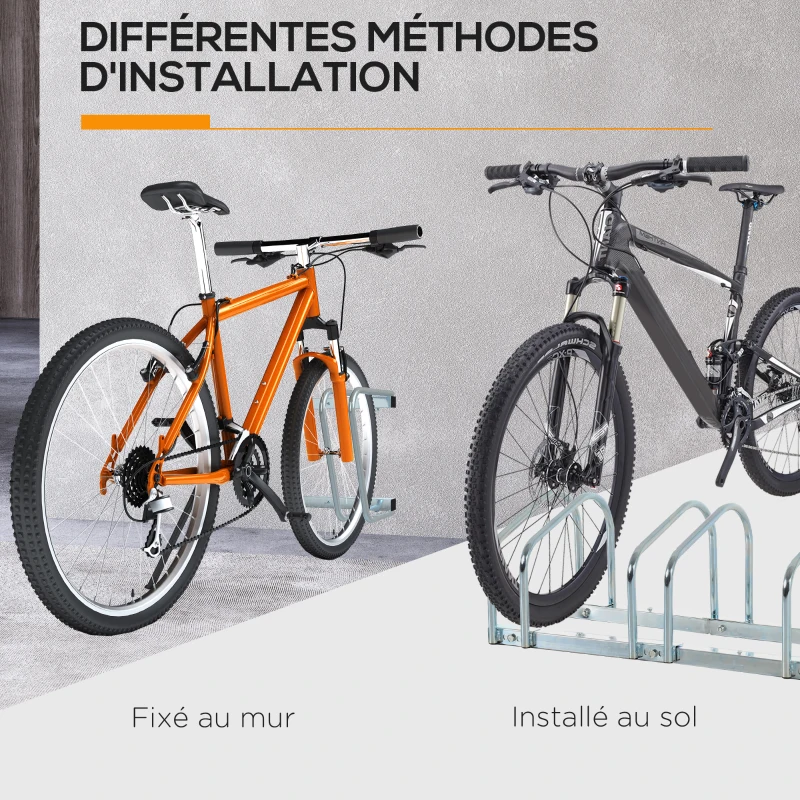 HOMCOM Râtelier pour 4 vélos 100 x 33 x 27 cm Fixations au Sol Acier Galvanisé Argent