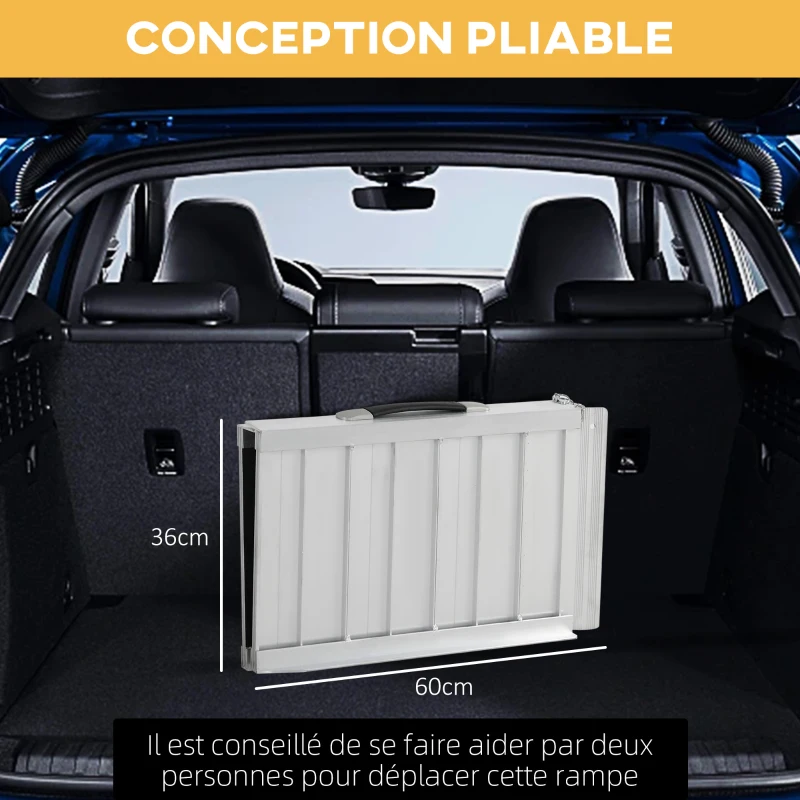 HOMCOM Rampe de Fauteuil Roulant Rampe de Chargement Rampe d'accès antidérapante Pliable avec Bordures de sécurité alu. Noir