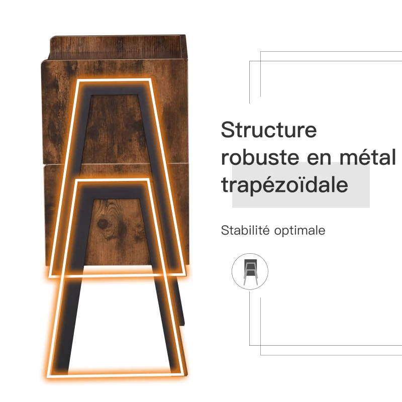 HOMCOM Lot de 2 Tables de Chevet empilables Tables de Nuit en bois table d'Appoint Style Industriel 46 x 35 x 52,5 cm Marron Rustique et Noir