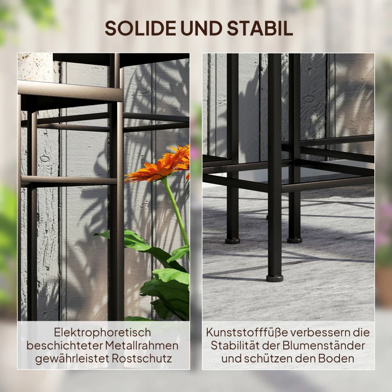 Outsunny Set van 3 Plantenstandaards, 3 Maten Rekken voor het Presenteren van Bloemen en Overige Objecten, Blauw+Wit