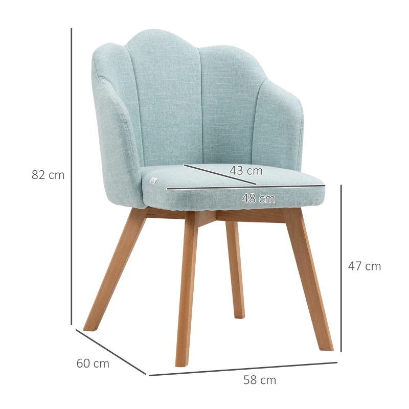 HOMCOM Set de 2 Sillas de Comedor en Forma de Flor con Asiento y Respaldo Acolchado Carga 120 kg 58x60x82 cm Verde Azulado