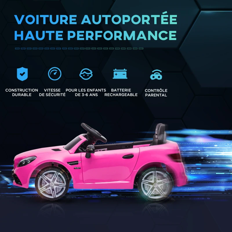 AIYAPLAY Voiture électrique enfants licence Mercedes SLC 300 12V V. Max. 5 Km/h effets sonores lumineux télécommande rose(m-4)