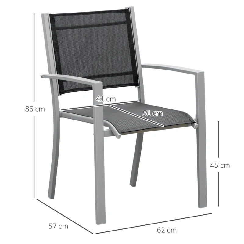 Outsunny Set 2 Sedie da Giardino in Texteline Traspirante e Struttura in Ferro Nero e Grigio 62 x 57 x 86cm