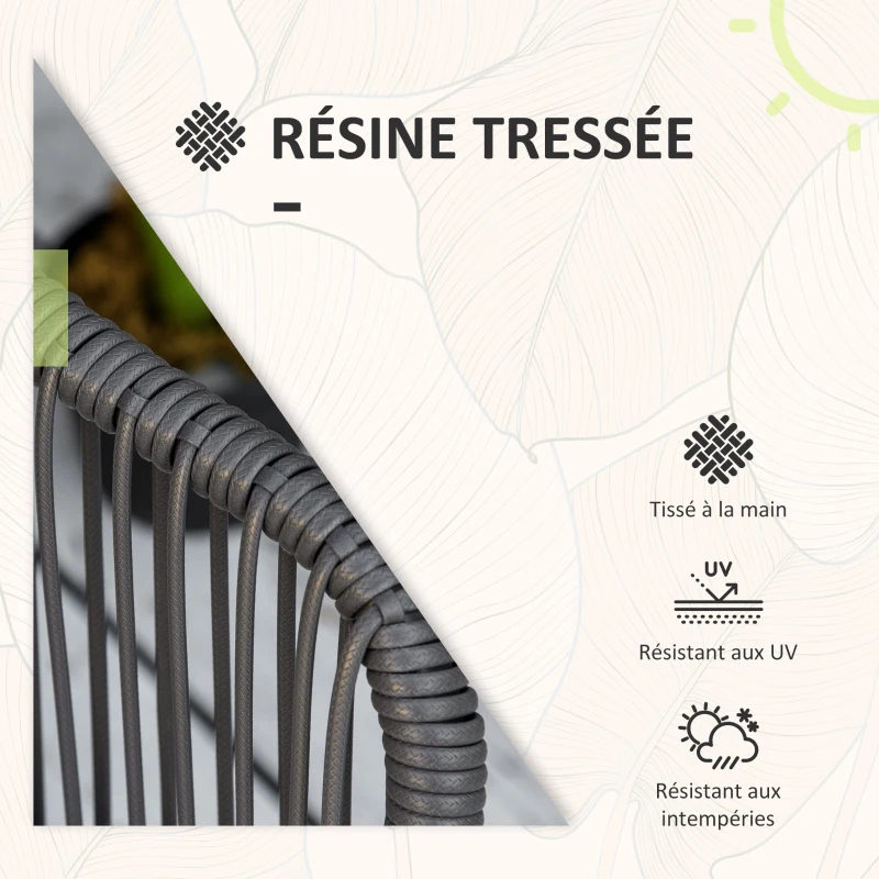Outsunny Ensemble de jardin salon de jardin en résine tressée cadre en acier 2 fauteuils + 1 table basse coussins inclus gris