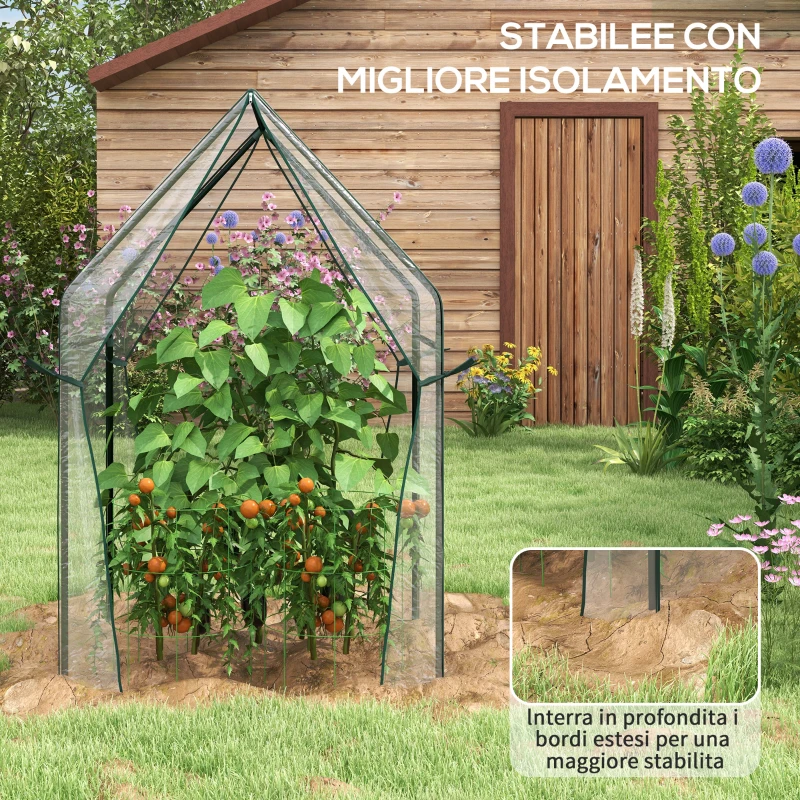 Outsunny Mini Serra da Giardino con 2 Porte Avvolgibili e Copertura in PE 90x90x145cm, Trasparente