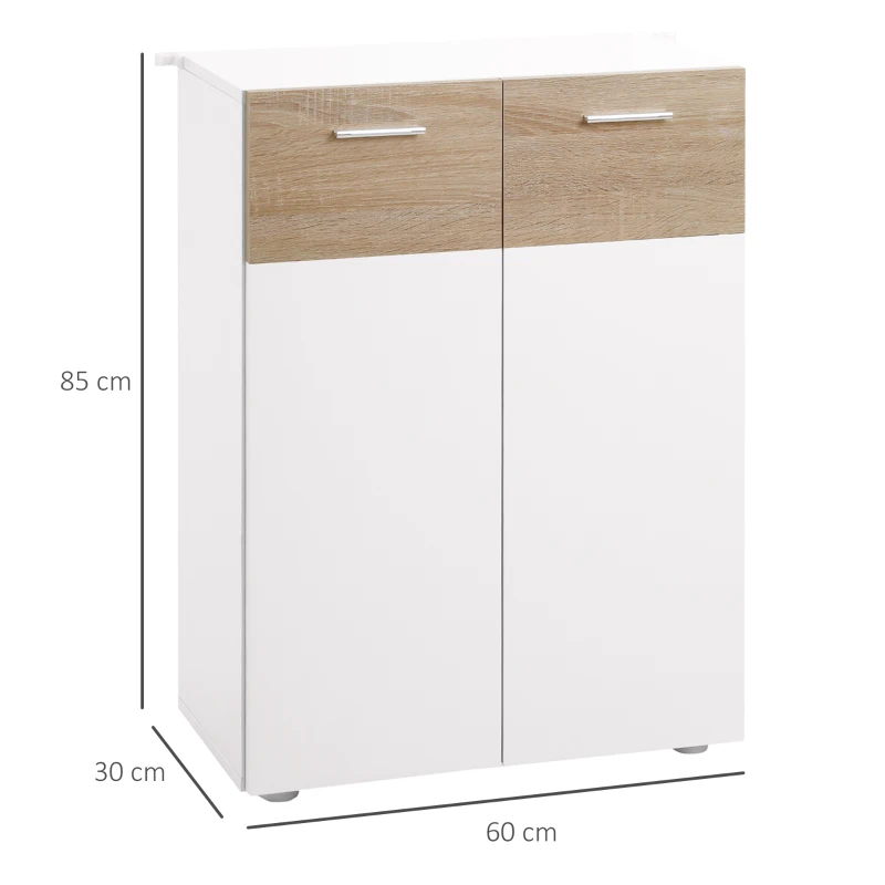 kleankin Meuble de rangement Armoire Commode pour Salle de Bain, Salon, Chambre Double Porte avec 2 étagères réglables en Bois Blanc etchêne Clair