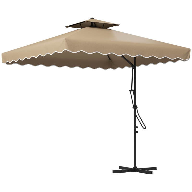 Outsunny Parasol Extérieur 2x2m Carré Ajustable Et Portable - Toile Anti-UV, Poteau Métal Démontable, Idéal Jardin, Plage & Camping - Café