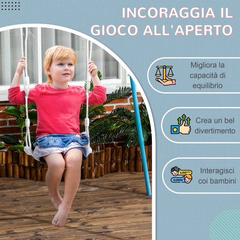 Outsunny Altalena per Bambini 9-36 Mesi in PP e PE con Corda Regolabile e Luci LED, 39x16.5x120-180 cm, Bianco