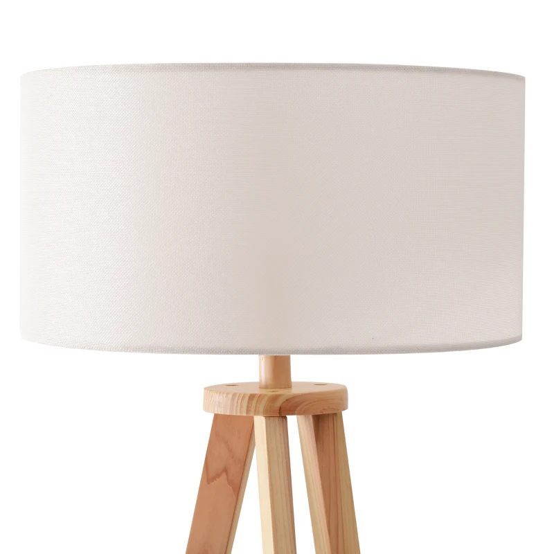 HOMCOM Lampadaire trépied design scandinave dim. 50L x 50l x 154 cm 40 W max. étagère intégrée bois massif pin abat-jour toile lin beige