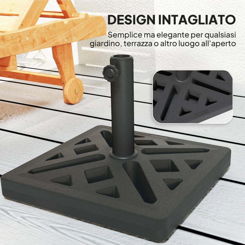 Outsunny Base per Ombrellone da 15kg Quadrata per Ombrelloni Max. 2.2 m e Pali da 32/38/48 mm, Nero