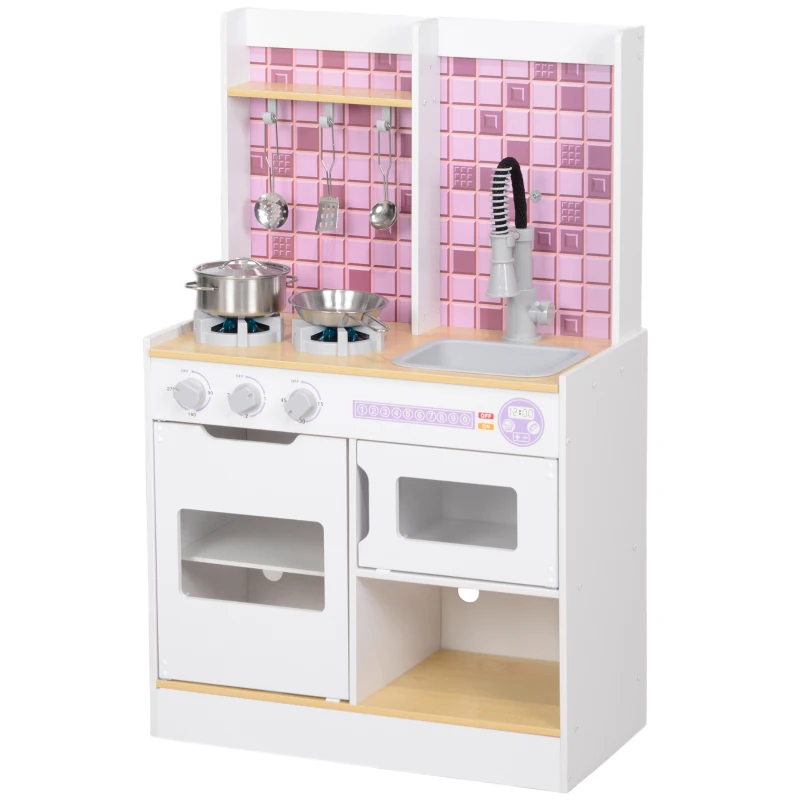 AIYAPLAY Kids Play Kitchen, Pretend Play Kitchen with Realistic Oven, Stove, Sink, Kitchen, Accessories, White