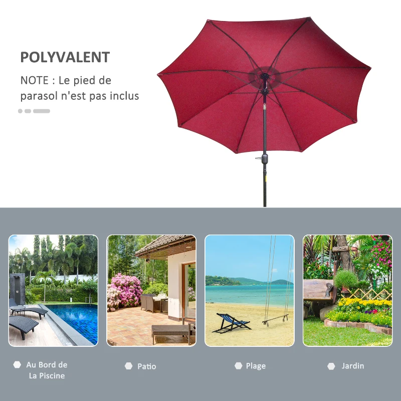 Outsunny Parasol de jardin Parasol droit Parasol inclinable aluminium fibre de verre polyester diamètre 2,65 m coloris rouge