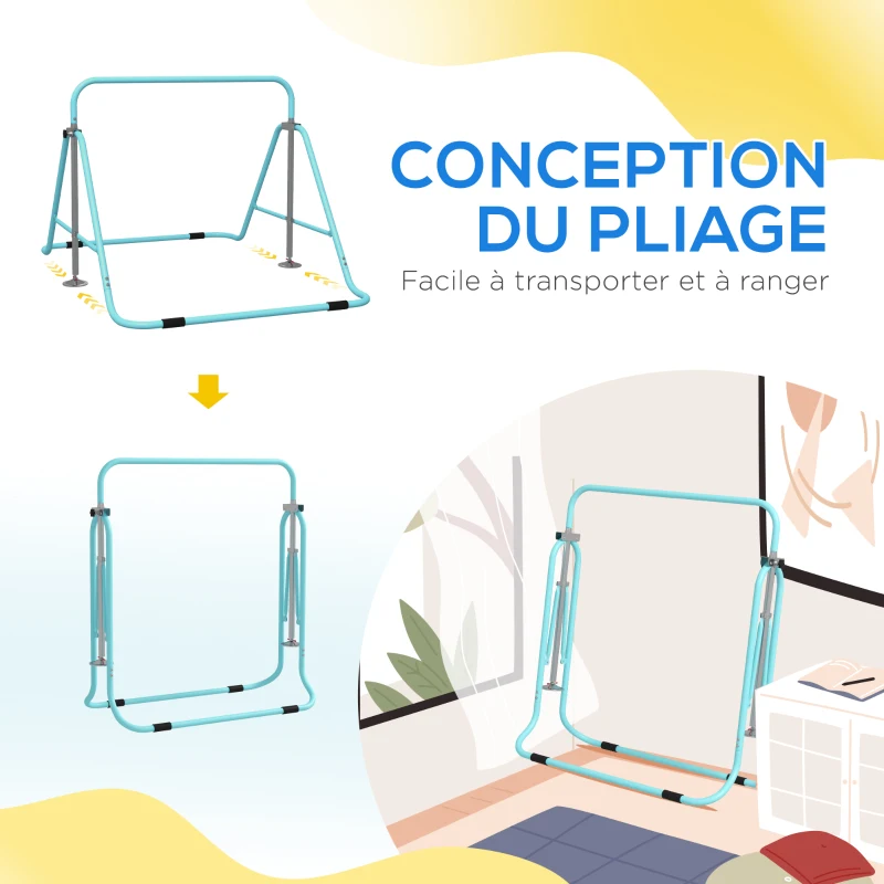 HOMCOM Barre fixe de gymnastique pour enfants pliante hauteur réglable de 88 à 128 cm vert