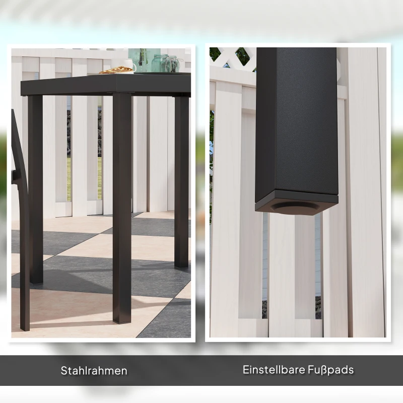 Outsunny 3-delige buiten eetset, Tafel in houtlook met 2 stoelen, weerbestendig, stalen frame, terrasmeubels, Grijs
