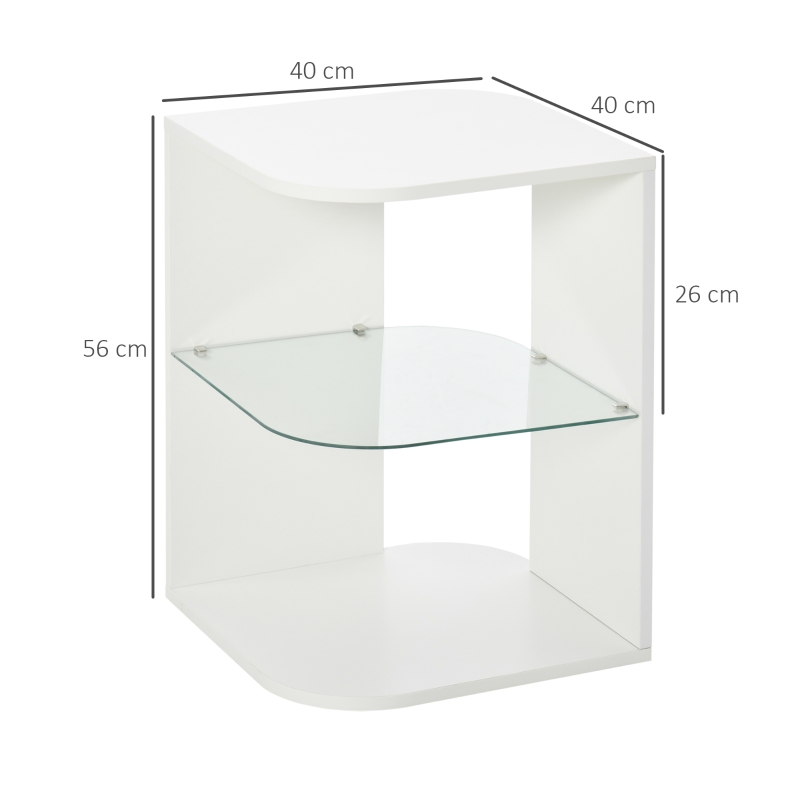 HOMCOM Table d'appoint guéridon design contemporain bout de canapé étagère verre trempé blanc