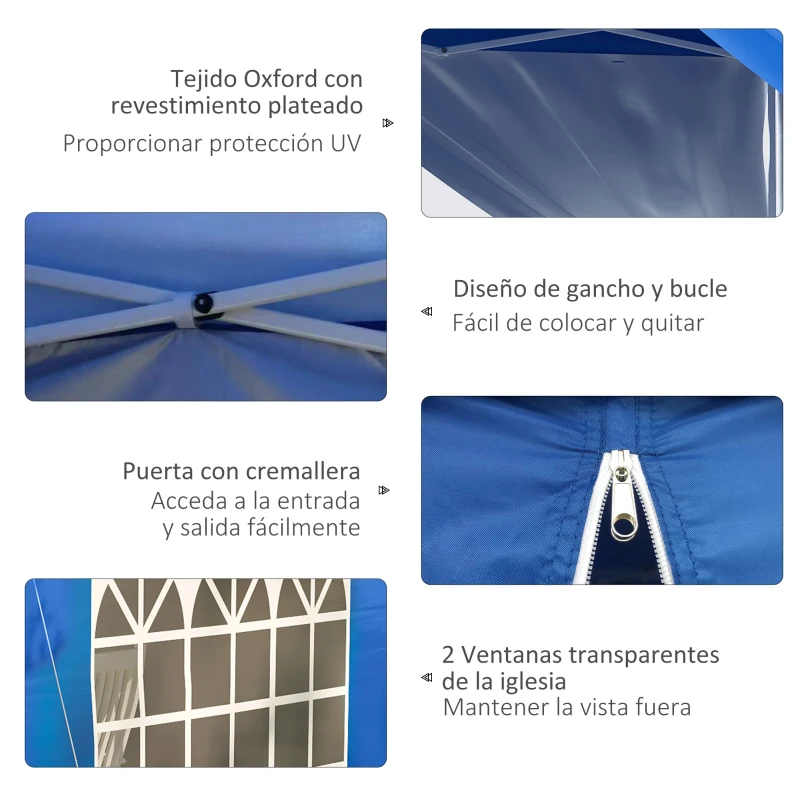 Outsunny Carpa Plegable 3x3 m con Altura Ajustable de 3 Niveles Cenador de Jardín con 4 Paredes Extraíbles 2 Ventanas 4 Sacos de Arena y Bolsa de Transporte Gazebo para Exterior Camping Azul