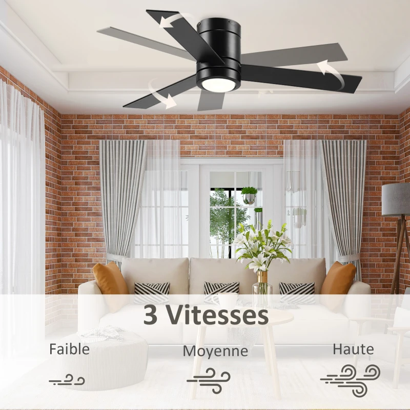 HOMCOM Ventilateur de plafond 2 en 1 avec lumière LED 3 vitesses silencieux - télécommande - diamètre 112 cm, noir