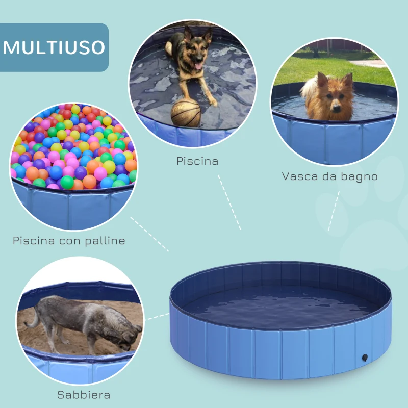 PawHut Piscina Vasca da Bagno Portatile Pieghevole per Cani Animali Domestici in PVC Φ140 x 30cm Azzurro