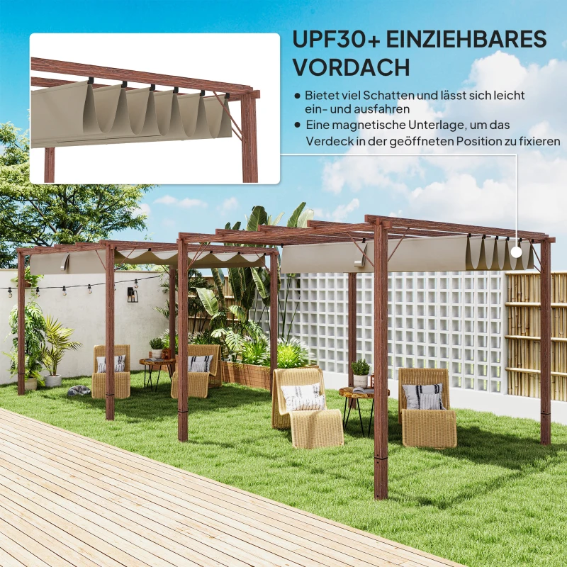 Outsunny 3 x 3 m Garten-Pergola, Verstellbares Terrassendach, Aluminium-Rahmen, UPF30+ Sonnenschutz, Naturholz(m-4)