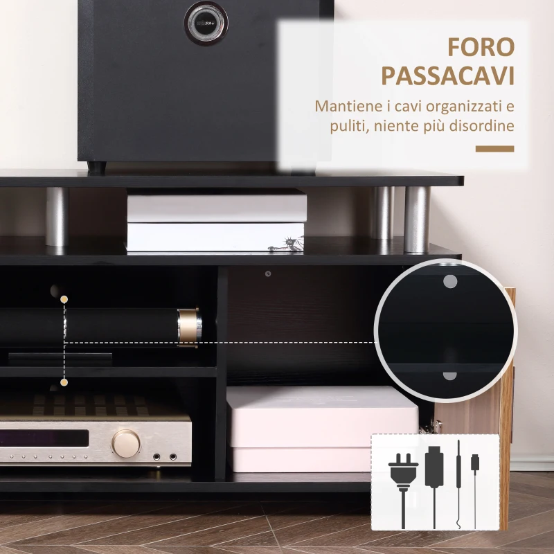 HOMCOM Mobile Porta TV Fino a 55" con Armadietti e Ripiani in Legno e Alluminio, 120x40x52.2cm