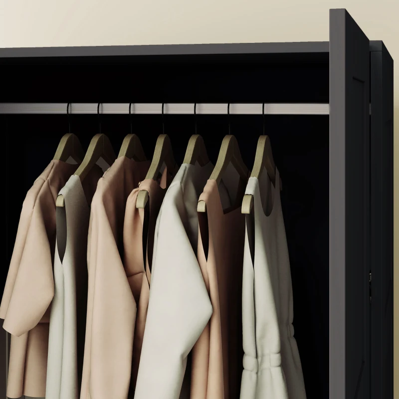 HOMCOM Double Panel Door Wardrobe, with Shelves - Black