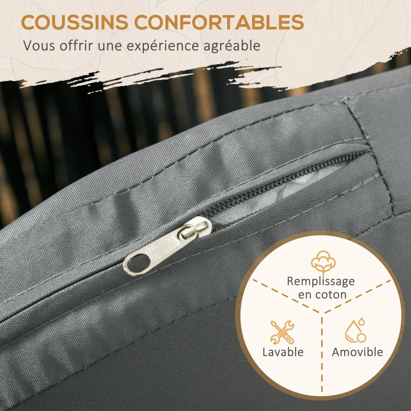 Outsunny Lot de 2 fauteuils chaises de jardin 2 places et métal et corde PE avec coussins, noir et gris foncé