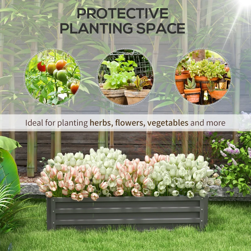 Outsunny Rectangle Raised Garden Bed Box with Weatherized Steel Frame for Vegetables, Flowers, & Herbs, 120 cm x 60 cm x 30.5 cm, Light Grey