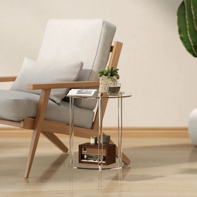 HOMCOM Tavolino Basso Rotondo a 2 Livelli in Acrilico per Interni, Ø40x50 cm, Trasparente