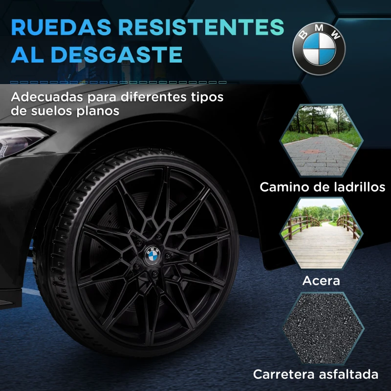 AIYAPLAY Coche de Batería para Niños 12V BMW M4 con Mando a Distancia Faros Bocina Música Velocidad 3-5 km/h Negro