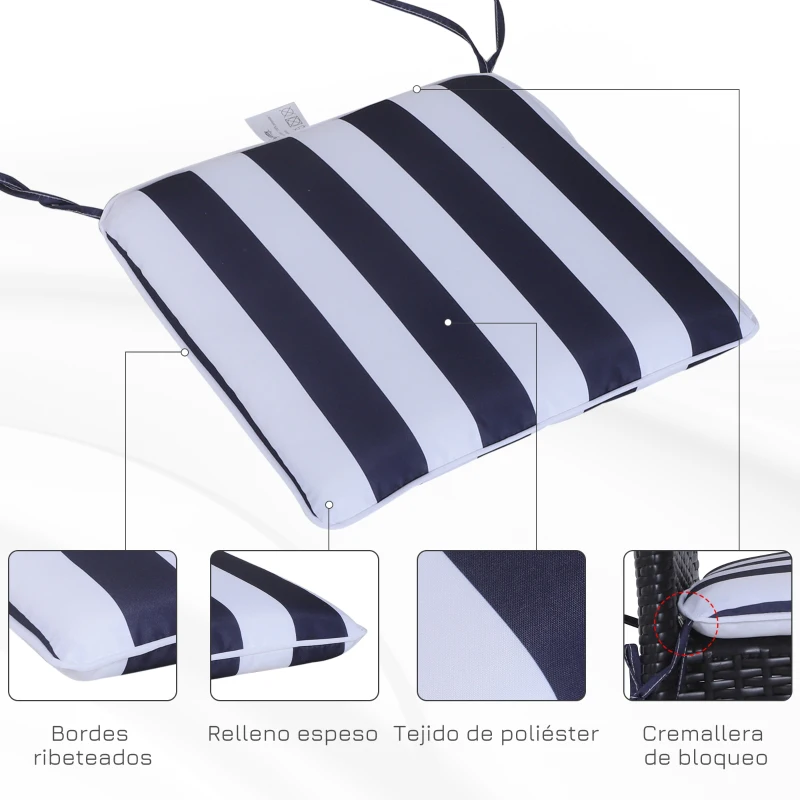 Outsunny Set de 6 Cojín para Silla de Comedor Acolchado Almohadillas de Asiento Desmontable y Lavable para Cocina Jardín 42x42x5cm