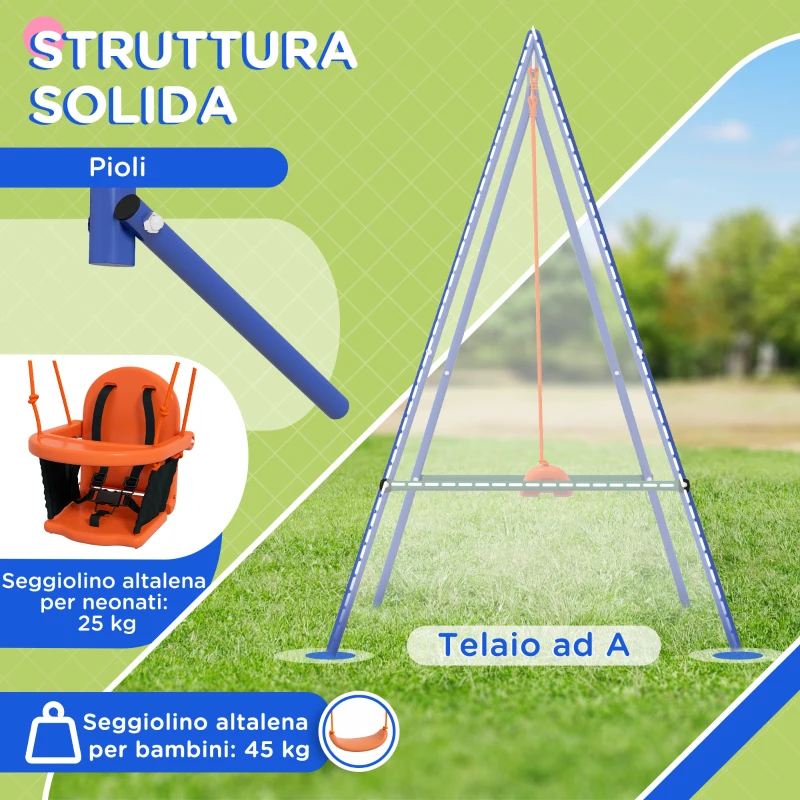 Outsunny Altalena da Giardino 2 in 1 per Neonati e Bambini da 6 Mesi a 8 Anni, Arancione e Blu