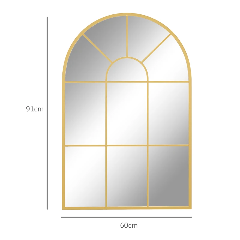 HOMCOM Specchio da Parete ad Arco in Vetro e Metallo Oro dallo Stile Moderno, 91x2x60 cm