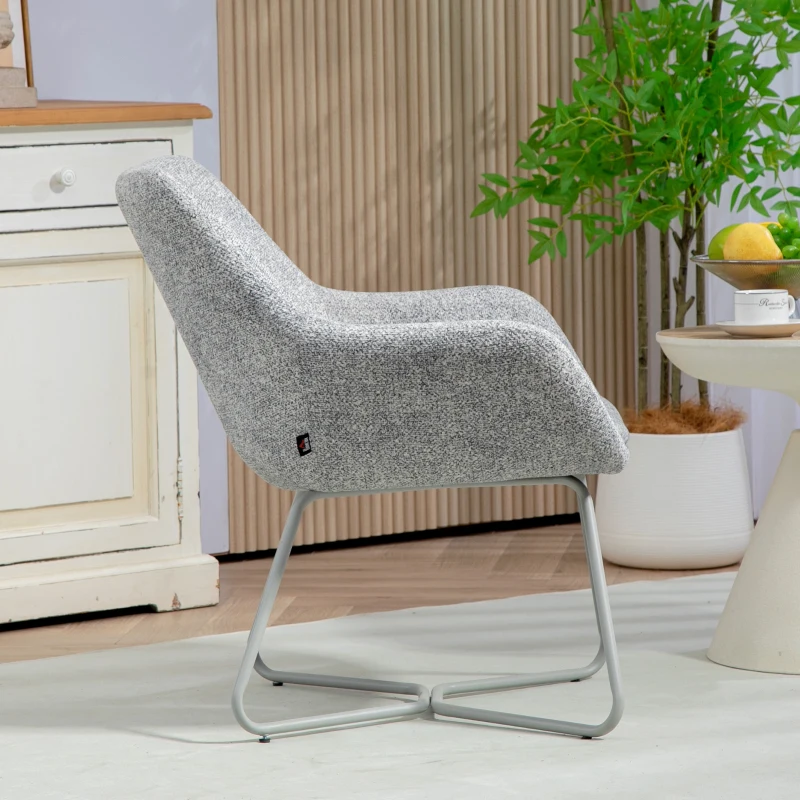 HOMCOM Sedia Moderna con Braccioli e Schienale Imbottiti, in Tessuto Effetto Lino e Acciaio, 63x69x75 cm, Grigio