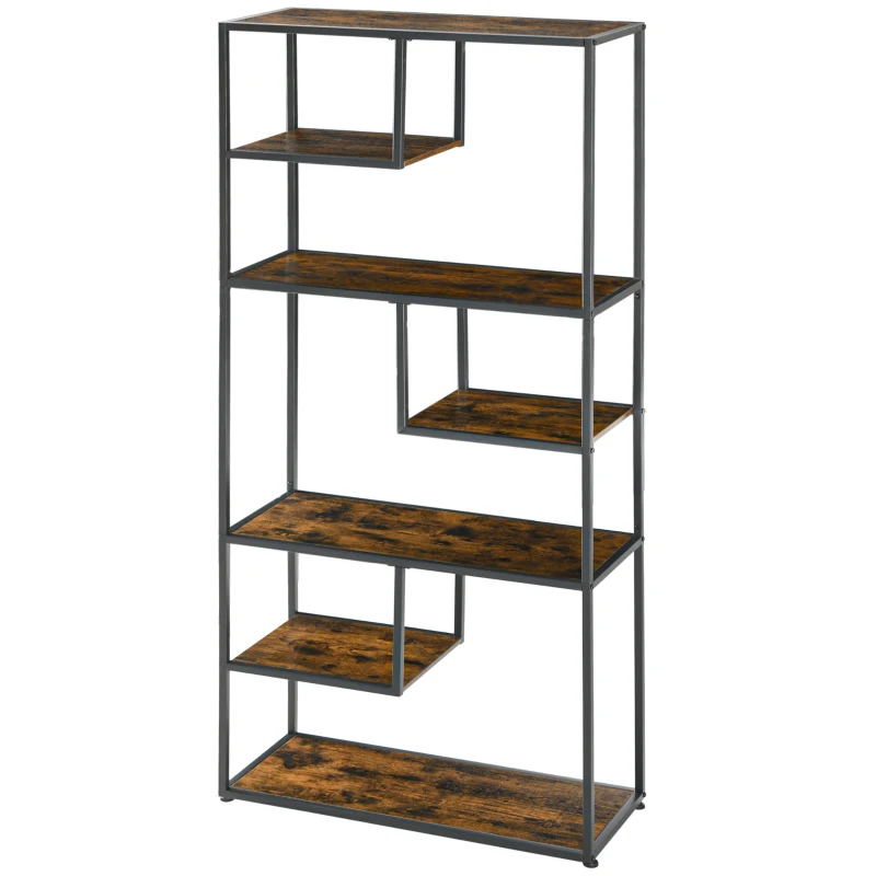 HOMCOM Industrial Bookcase Shelf, 6 Tier Metal Shelving, Storage Shelves for Living Room, Home Office, Bedroom, Rustic Brown
