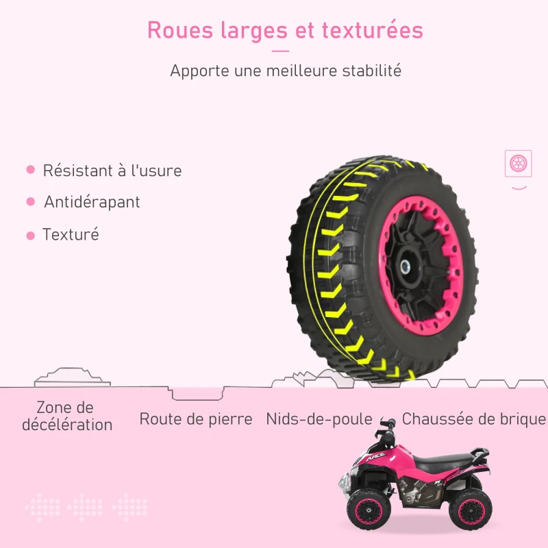 HOMCOM Porteur Enfants Quad 18-36 Mois dim. 67L x 38l x 44H cm Effets Lumineux et sonores Rose Noir PAS ÉLECTRIQUE(m-7)