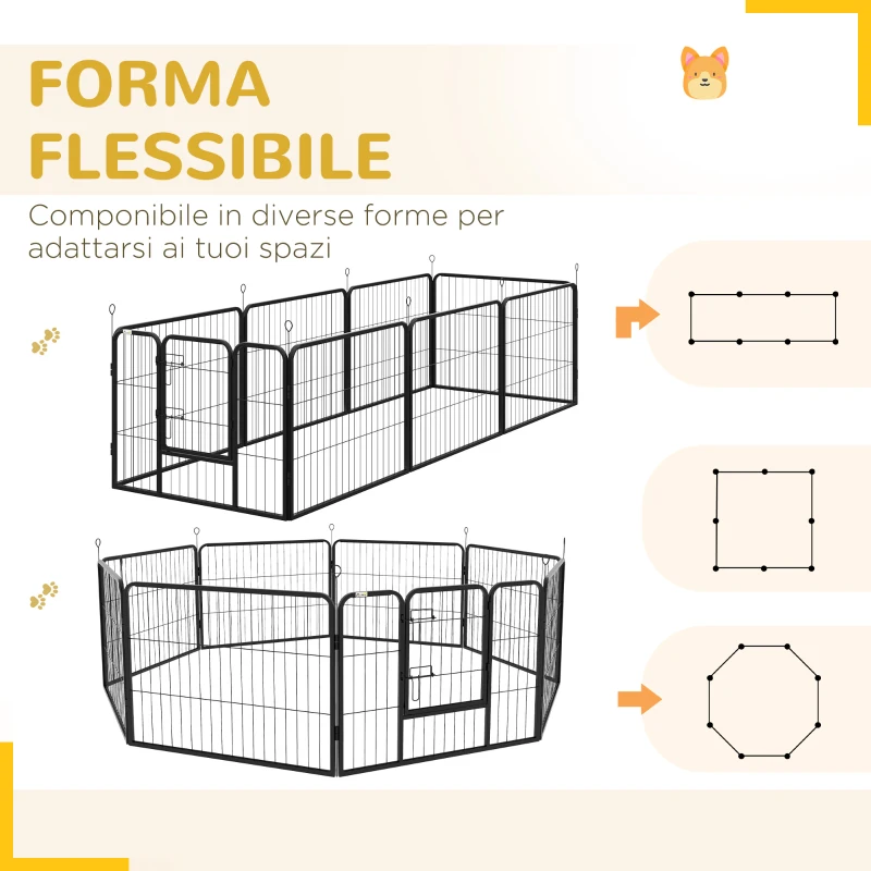 PawHut Recinto per Cani a 8 Pezzi Modulabili per Interno ed Esterno, in Acciaio , 80x60 cm, Nero