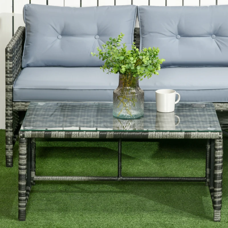 Outsunny Salotto da Giardino con Divanetto, Chaise Longue e Tavolino in Rattan PE con Cuscini, Grigio