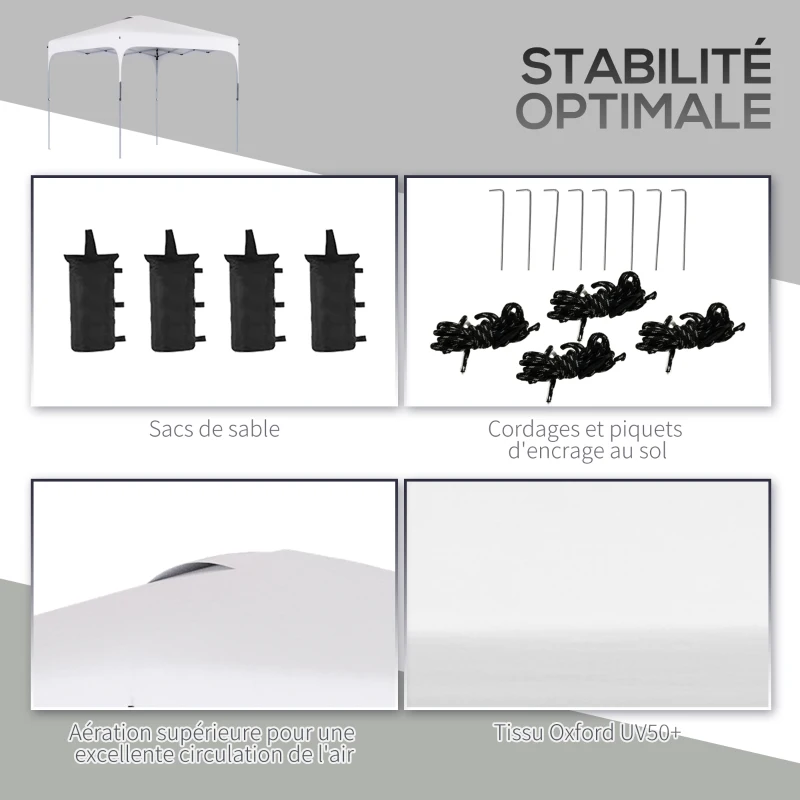 Outsunny Tonnelle de jardin 2,5 x 2,5 m barnum pliant Pop-up hauteur réglable sur 4 niveaux tissu Oxford anti UV50+ châssis acier sac de transport fourni blanc
