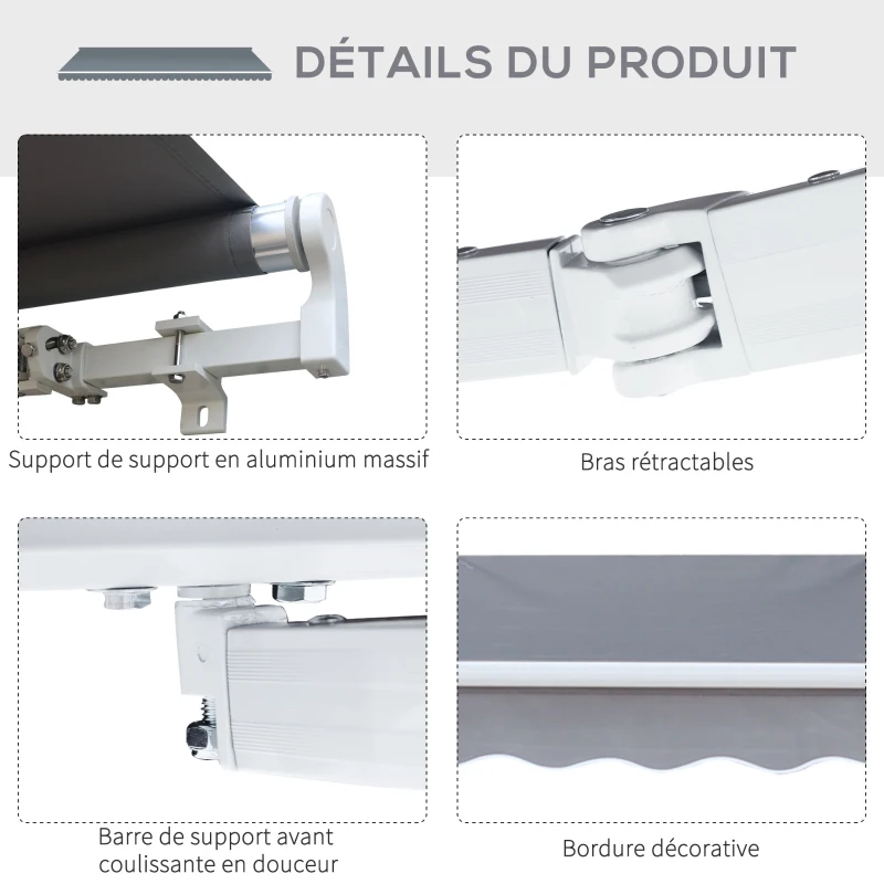 Outsunny Store banne manuel rétractable angle réglable aluminium polyester imperméabilisé 2,95L x 2,5l m gris