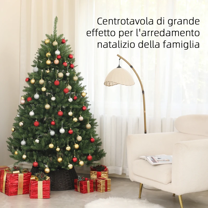 HOMCOM Albero di Natale Artificiale da 195 cm con 1838 Rami con Base in Acciaio per Interni, Verde