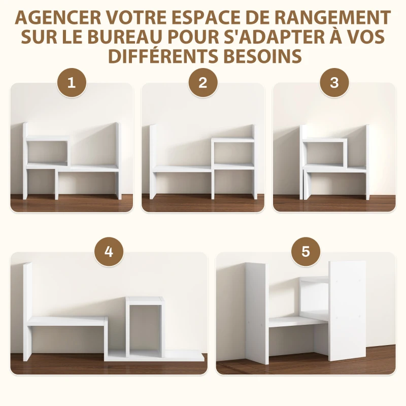 HOMCOM Étagère de bureau modulable, organisateur de bureau multifonctionnel, 2 pièces, MDF, blanc