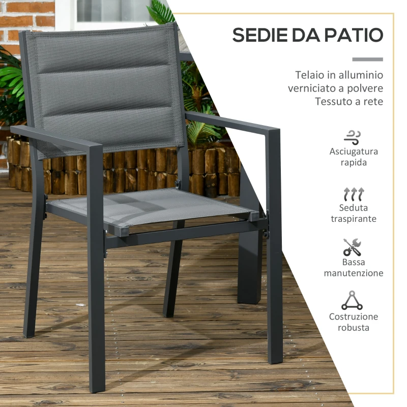 Outsunny Set da Giardino con Tavolo Allungabile in Vetro e 6 Sedie con Seduta Traspirante, Grigio Scuro