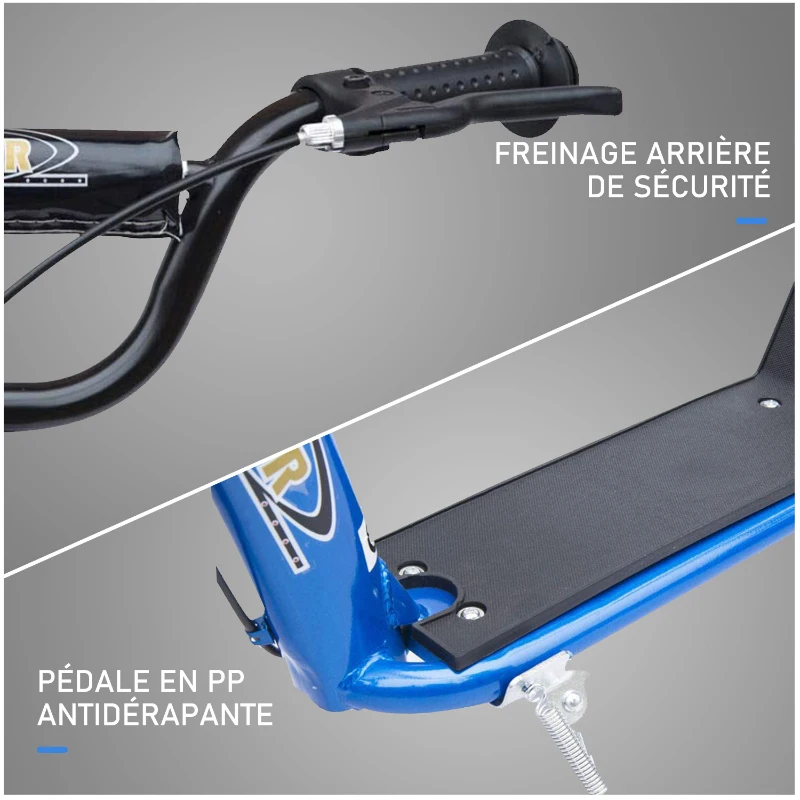 HOMCOM Trottinette enfant patinette pneus 30 cm Hauteur Guidon réglable poignée Frein et béquille Acier pour enfants à partir de 5 ans Bleu
