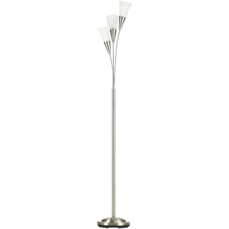 HOMCOM 3-Light Upright Floor Lamps for Living Room, Modern Standing Lamp for Bedroom with Steel Base, Bulb not Included, Silver