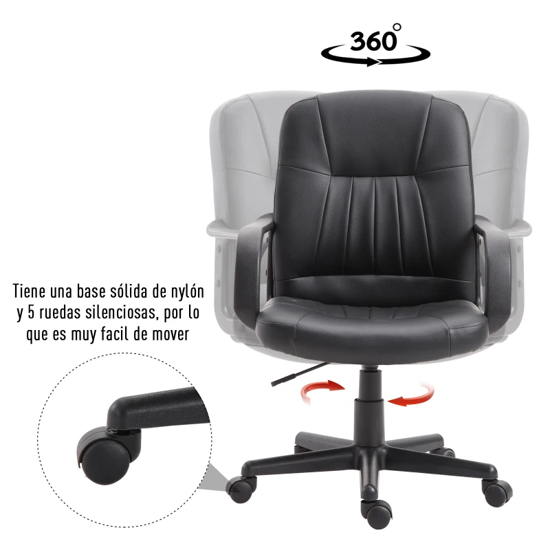 Vinsetto Silla de Oficina Giratoria Sillón de Escritorio Ergonómico con Ruedas Altura Ajustable Negro Material PU 60x60x90-99cm