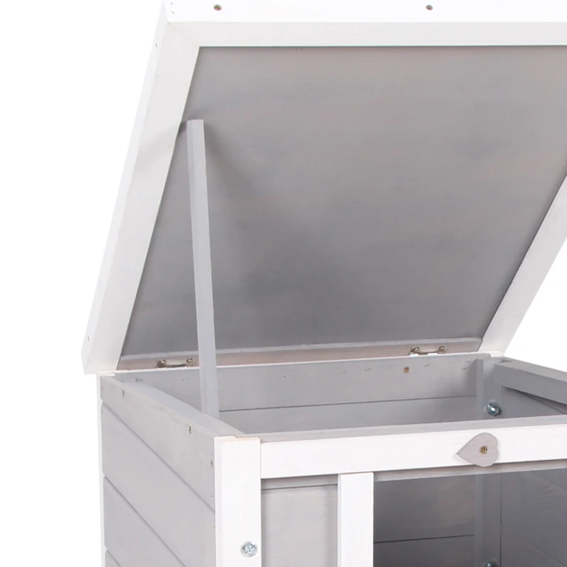 PawHut Conejera de Madera Exterior Jaula Caseta para Roedores Mascotas Pequeñas con Techo Asfáltico Se Puede Abrir y Rampa Antideslizante 42x51x43 cm Gris