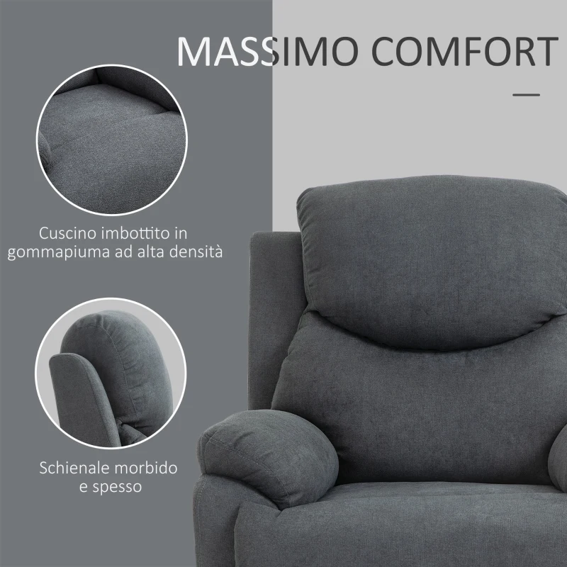 HOMCOM Poltrona Relax Manuale Ergonomica in Tessuto, Poltrona Reclinabile a 150° e Poggiapiedi per Casa e Ufficio, 93x88x102cm, Grigio Scuro